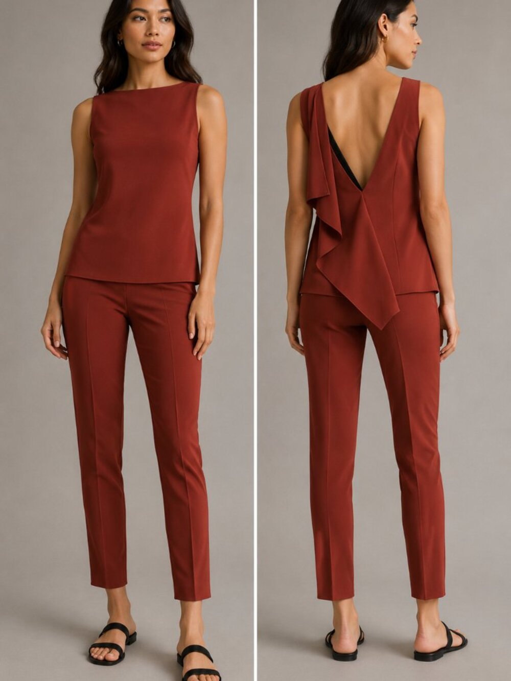 Rosetta Getty Cady Draped Open Back Top and Tailored Pant Set Size 6